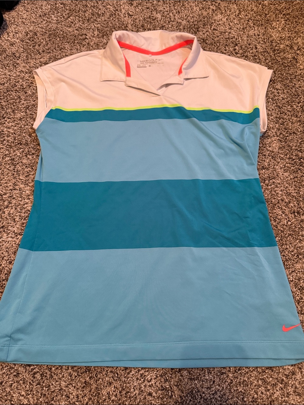 Nike Women’s Light Blue Striped Sleeveless Golf Top with White and Neon Accents